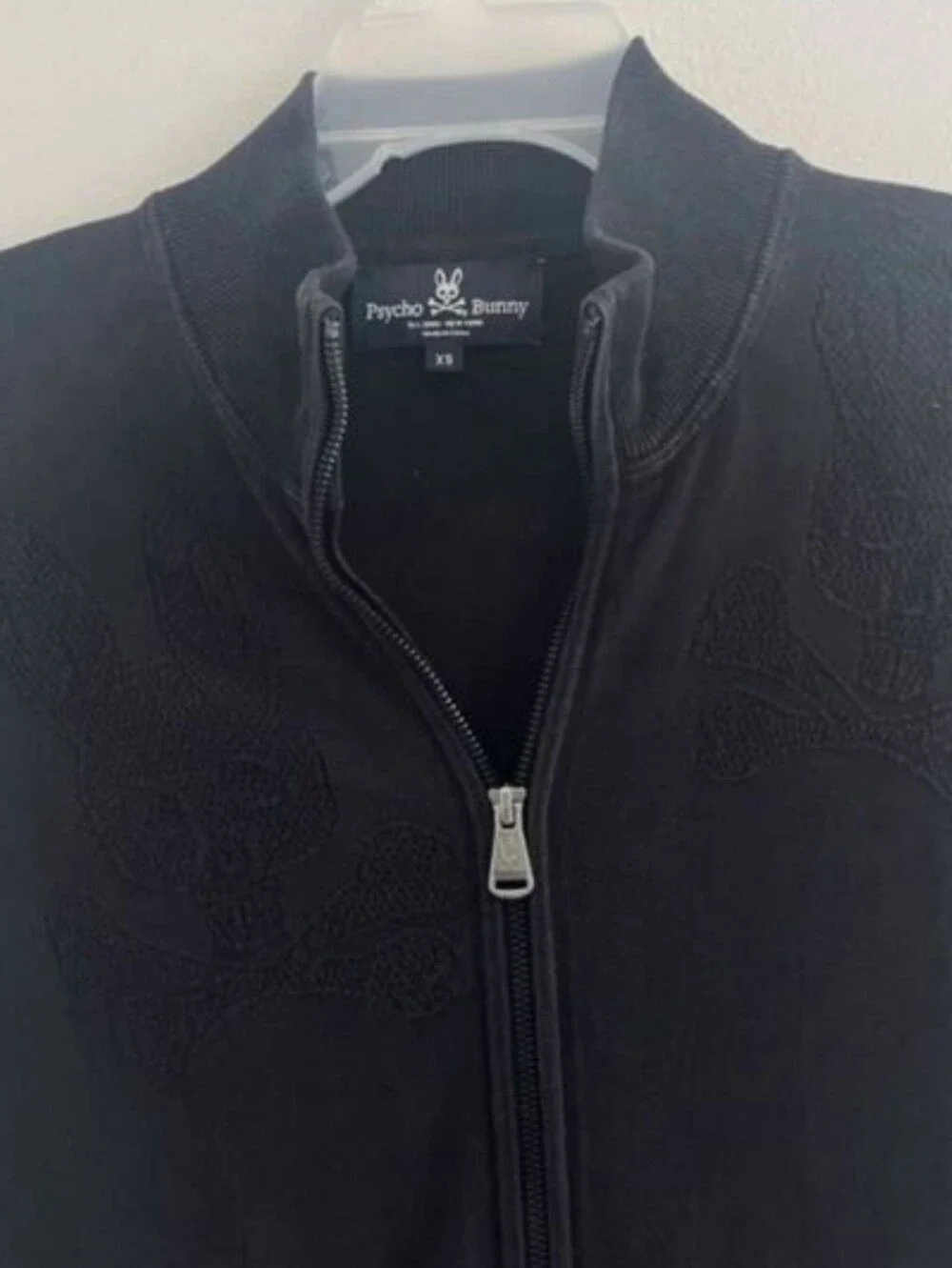 Psycho Bunny Men's Black Full-Zip Knit Sweater Blazer Size XS long Sleeave Cotto
